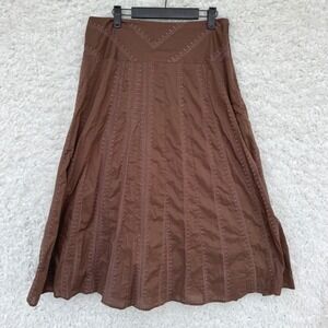 J. Jill Size 10 Brown Embroidered A Line Cotton Midi Skirt Boho Flowy Earthy NEW